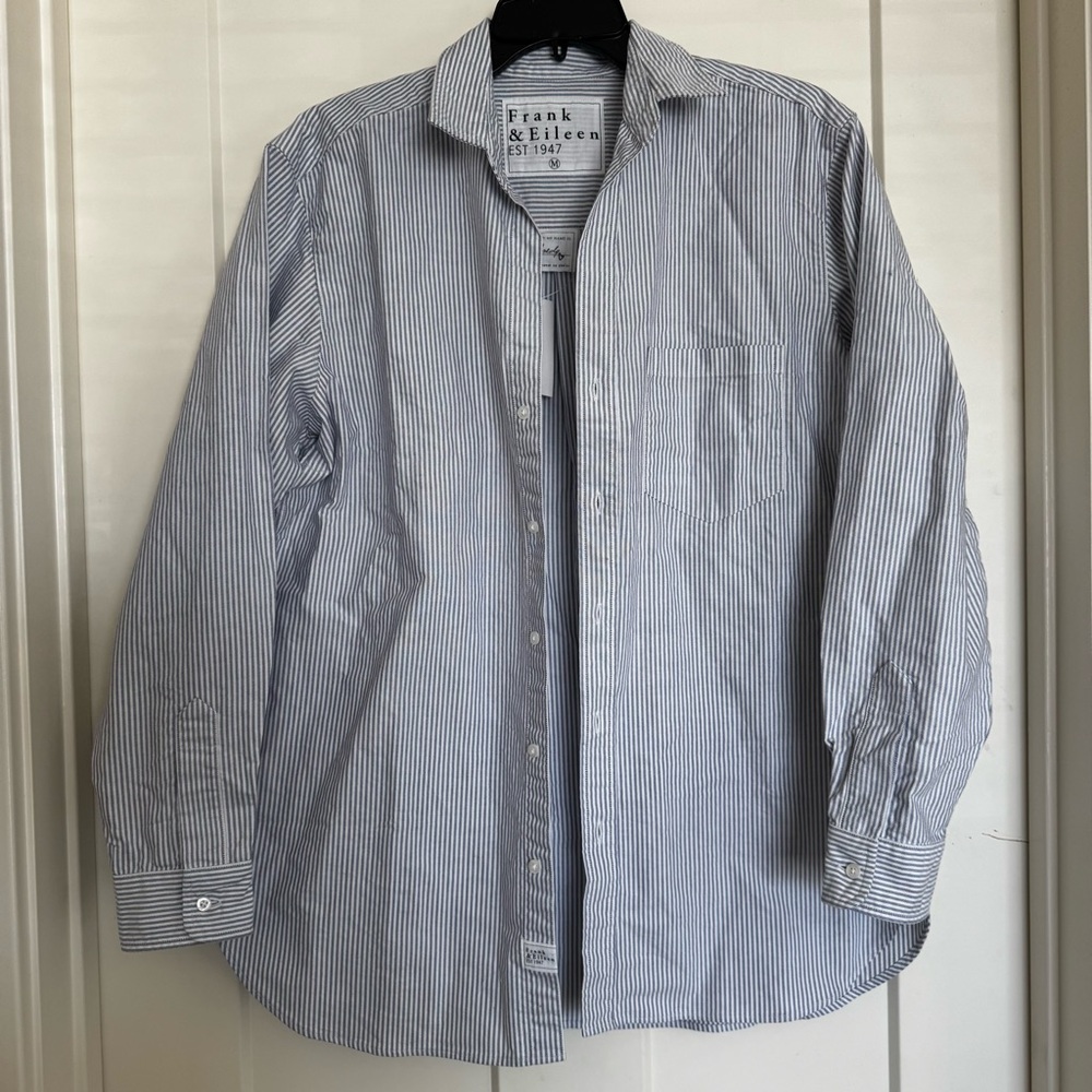 Frank & Eileen Joedy Blue & White Stripe Oxford Cloth Button Down Shirt size M
